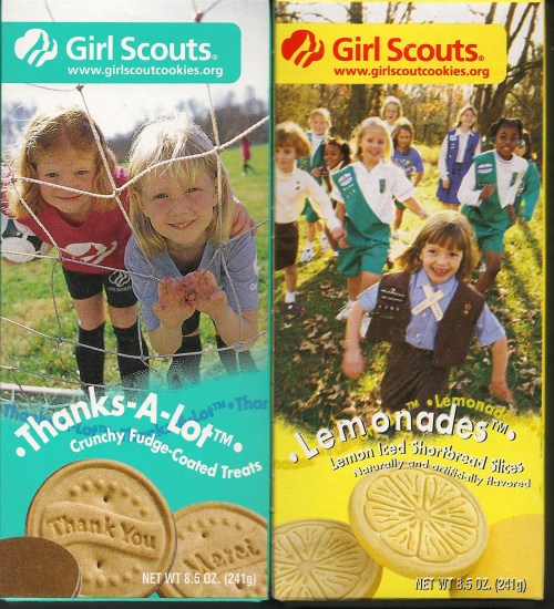 Boxes of Girl Scout cookies. Boxes of Girl Scout cookies.